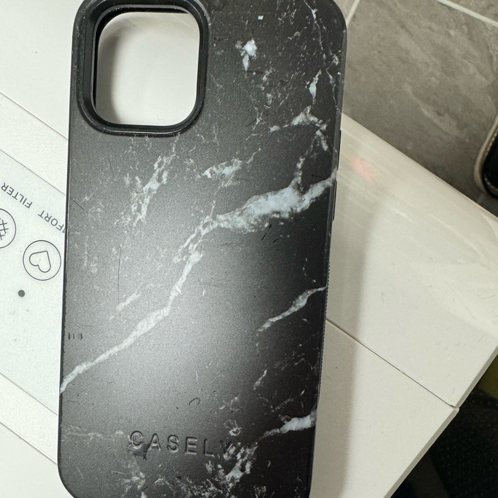 Casely Black Marbled Design IPhone 12 Phone Case